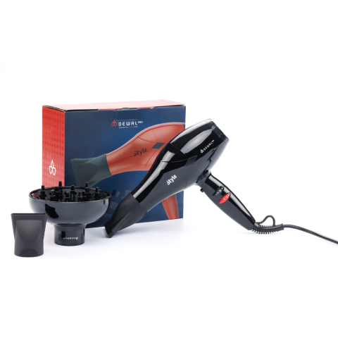 03-111 Black DEWAL Фен Pro Style, 2000 Вт, 2 насадки и диффузор