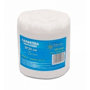 Салфетка одноразовая 20*20 спанлейс белый White line (№100) рол