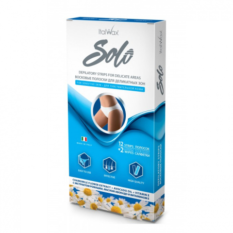 Восковые полоски для деликатных зон ITALWAX 12 шт+салфетки Масло авокадо и витамин Е