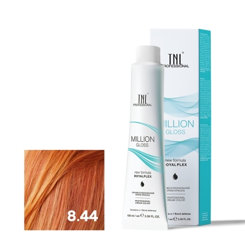TNL 8.44 Крем-краска для волос Million Gloss, светлый блонд медный интенсивный, 100 мл.
