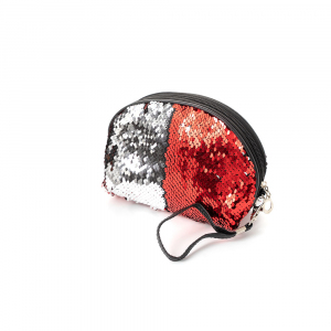 364763 Косметичка с пайетками Русалка полукруглая, серебряный/красный
