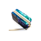 364794 Пенал с пайетками Русалка зелено-фиолетовый/матовый черный