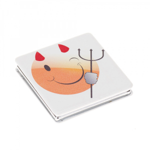 MR-22 DEWAL Зеркало карманное квадратное Смайлик чертик, 60*60*0,9 мм