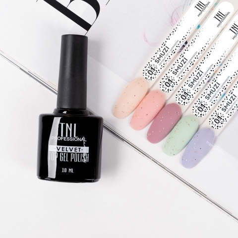 TNL Закрепитель для гель-лака Матовый Smuzi №01 с блестками, 10 мл.