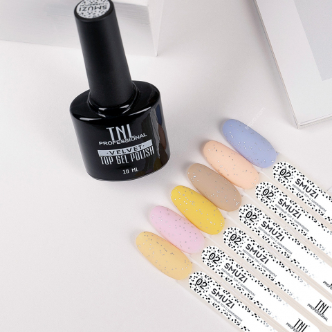 TNL Закрепитель для гель-лака Матовый Smuzi №02 с блестками, 10 мл.