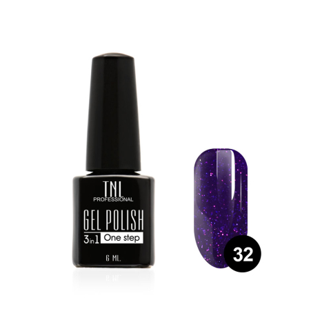 TNL Гель-лак 3 в 1 №32 черничный с блестками, 6 мл.