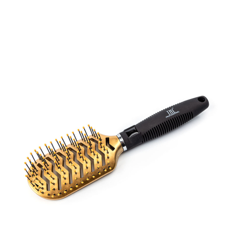 381679 TNL Щетка массажная для волос овальная, продувная, нейлоновые штифты, 63 мм, золотая