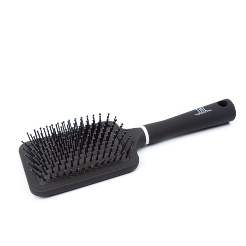 203807 TNL Щетка массажная для волос прямоугольная, нейлоновые штифты, 84 мм, черная