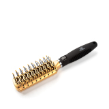 385578 TNL Щетка массажная для волос прямоугольная, продувная, нейлоновые штифты, 45 мм, золотая