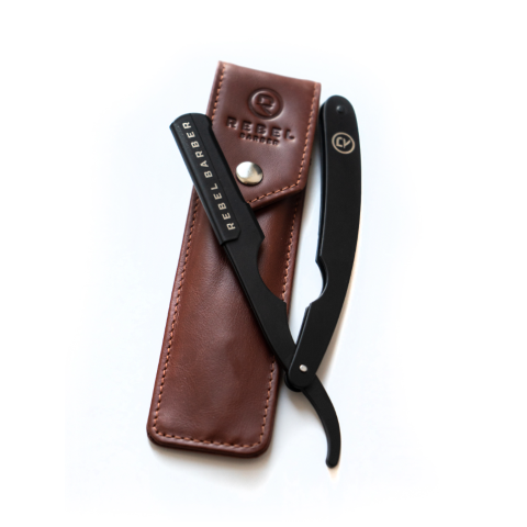 RB029 Опасная бритва с защитой и сменным лезвием Protector Black с кожаным чехлом