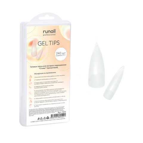 7373 RuNail Гелевые типсы СТИЛЕТ прозрачные, 240 шт.