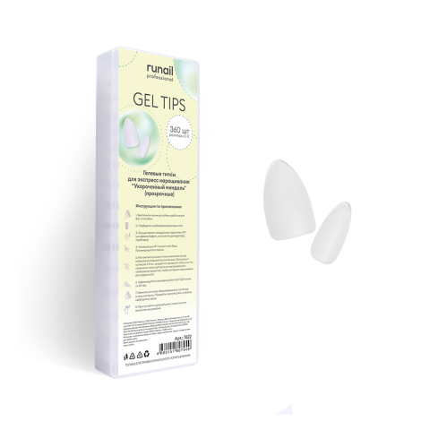 7622 RuNail Гелевые типсы Укороченный миндаль прозрачные, 360 шт.
