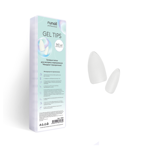 7624 RuNail Гелевые типсы Миндаль прозрачные, 360 шт.
