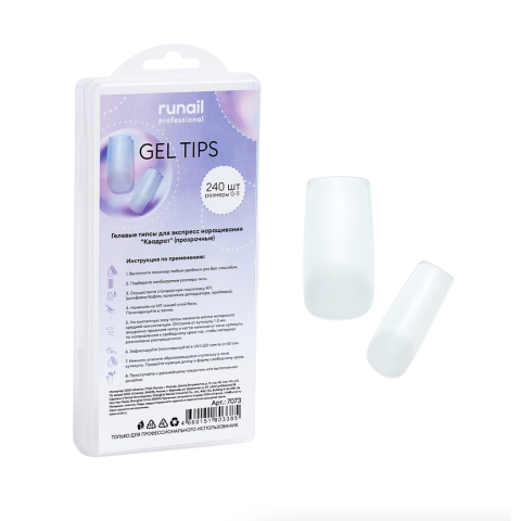 7073 RuNail Гелевые типсы Квадрат прозрачные, 240 шт.