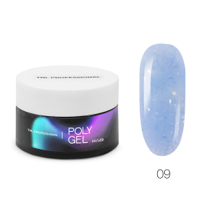 TNL Жидкий Poly Gel №09 - голубой с жемчужной поталью и шиммером, 30 мл.
