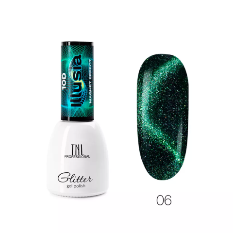 TNL Illusia Гель-лак Кошачий глаз №06 - зеленый фиолетовый 10D, 7 мл.