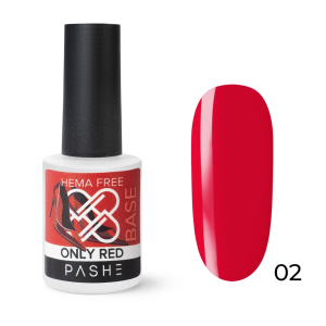 PASHE База цветная Only Red каучуковая жесткая №02, 9 мл.