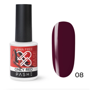 PASHE База цветная Only Red каучуковая жесткая №08, 9 мл.