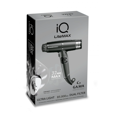 Фен GA.MA IQ LITE MAX чёрный 1700 Вт 85 000 об/мин 2 насадки, 343 гр.