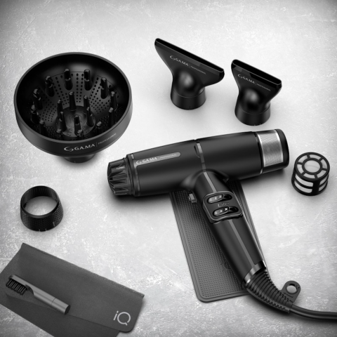 Фен GA.MA IQ LITE MAX чёрный 1700 Вт 85 000 об/мин 2 насадки, 343 гр.