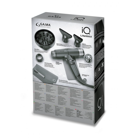 Фен GA.MA IQ LITE MAX чёрный 1700 Вт 85 000 об/мин 2 насадки, 343 гр.