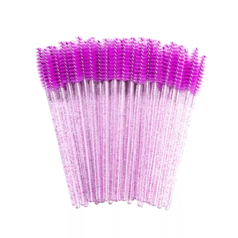 Щёточки для ресниц нейлоновые с блестками фиолетовые, 10 шт./упак.