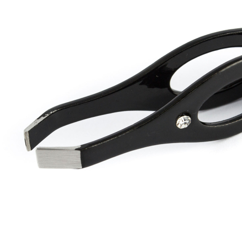МЕТЦГЕР PT-213(2)-BL Пинцет прямой черный со стразами