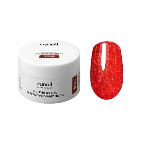 9964 RuNail Моделирующий УФ-гель светоотражающий BUILDER UV GEL REFLECTIVE DIAMOND 3.0, 15 гр.