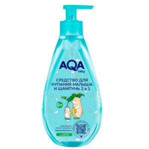 AQA baby Средство для купания малыша и шампунь 2 в 1, 400 мл.