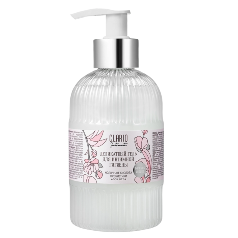 CLARIO Деликатный гель для интимной гигиены с молочной кислотой и пребиотиками, 295 мл.