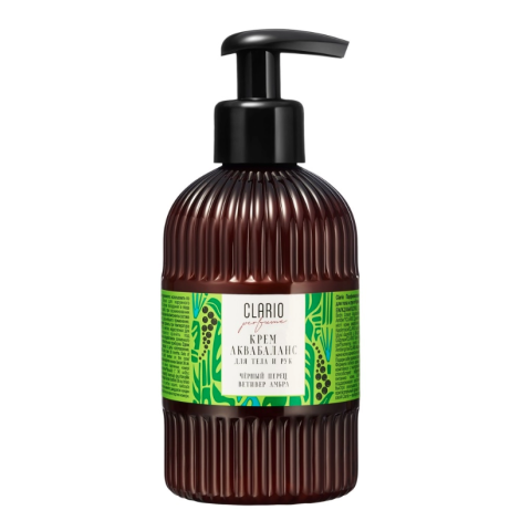 CLARIO Парфюмированный крем аквабаланс для рук и тела Черный перец, ветивер, амбра, 270 мл.