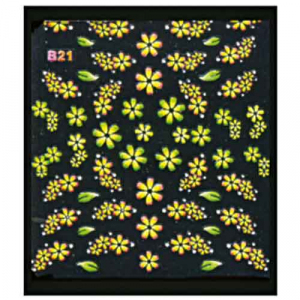Наклейка для ногтей объемные 21 Цветы и листики желтые