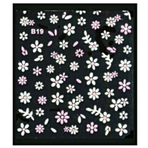 Наклейка для ногтей объемные 19 Цветы бело-розовые микс