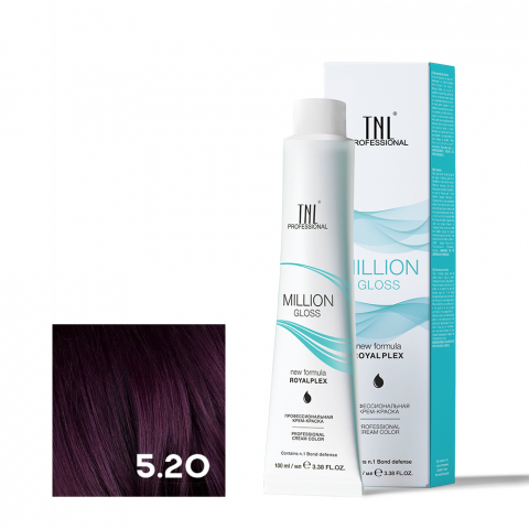 TNL 5.20 Крем-краска для волос Million Gloss, светлый коричневый фиолетовый, 100 мл.