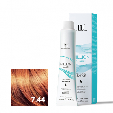 TNL 7.44 Крем-краска для волос Million Gloss, блонд медный интенсивный, 100 мл.