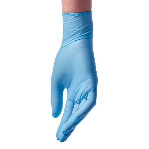 БИНОВИ Перчатки нитриловые текстурированные на пальцах, М 100 пар, Голубые