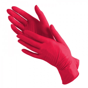 БИНОВИ Перчатки нитриловые текстурированные на пальцах, L 50 пар, Красные