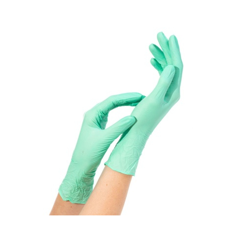5579 БИНОВИ Перчатки нитриловые текстурированные на пальцах, S 50 пар, Зеленые