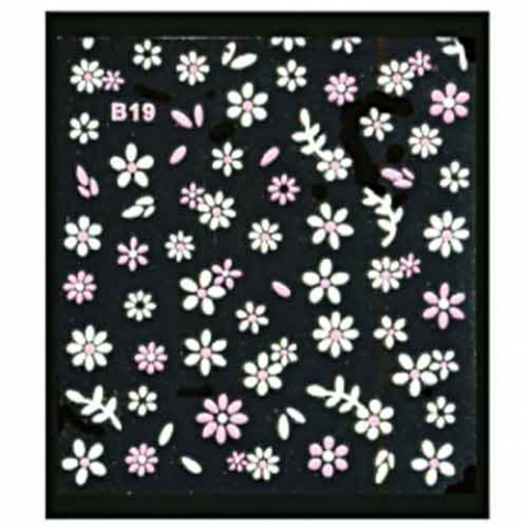 Наклейка для ногтей объемные 19 Цветы бело-розовые микс