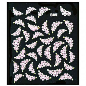 Наклейка для ногтей объемные 07 Френч цветы бело-розовые