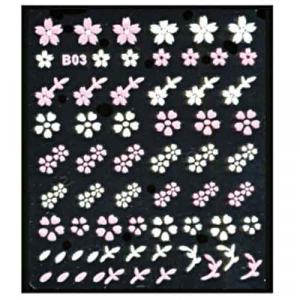 Наклейка для ногтей 03 Цветы бело-розовый микс