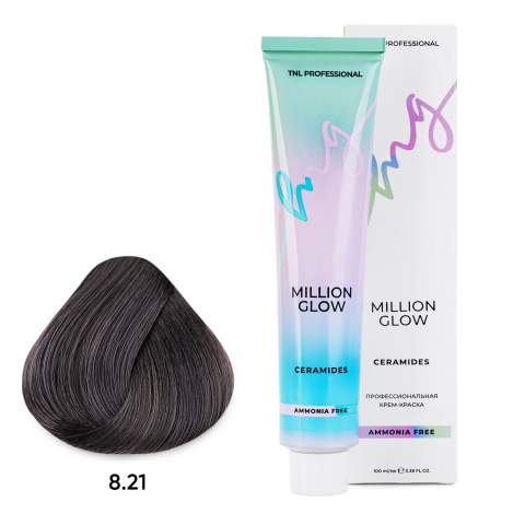 TNL 8.21 Крем-краска д/волос Б/А Million Glow Ammonia, светлый блонд фиолетово-пепельный, 100 мл.