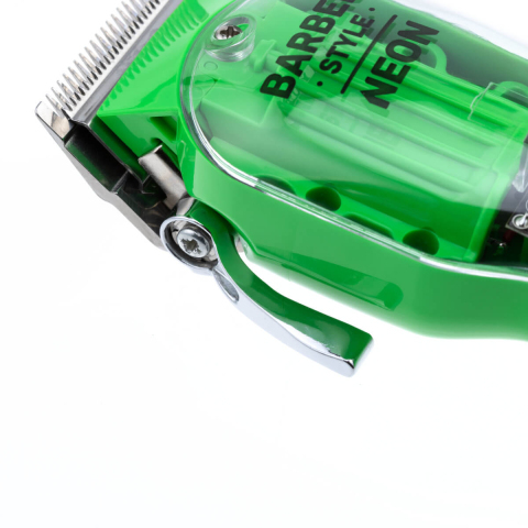 03-081 Green DEWAL Машинка для стрижки Barber Style Neon с прозрачным корпусом, 45/0,8-2 мм + 6 насадок 1,5-13 мм