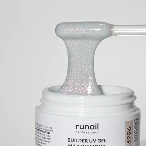 9869 RuNail Моделирующий светоотражающий УФ Builder гель MILK DIAMOND, 15 гр.
