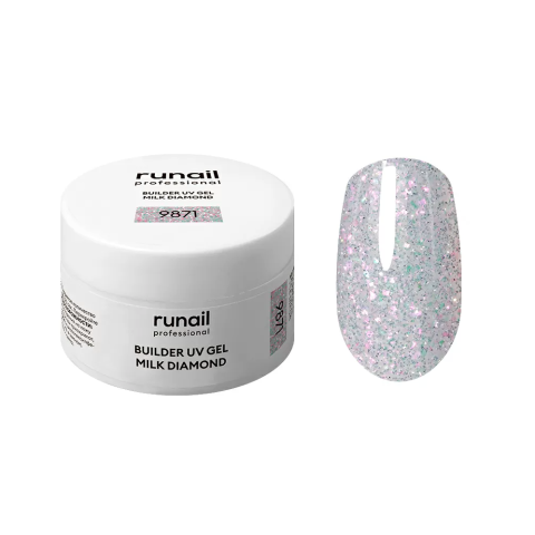 9871 RuNail Моделирующий светоотражающий УФ Builder гель MILK DIAMOND, 15 гр.