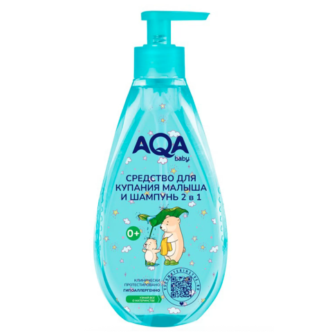 AQA baby Средство для купания малыша и шампунь 2 в 1, 400 мл.