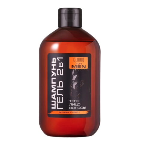 CLARIO Мужской шампунь-гель для душа 2в1 Ветивер и перец, 400 мл.