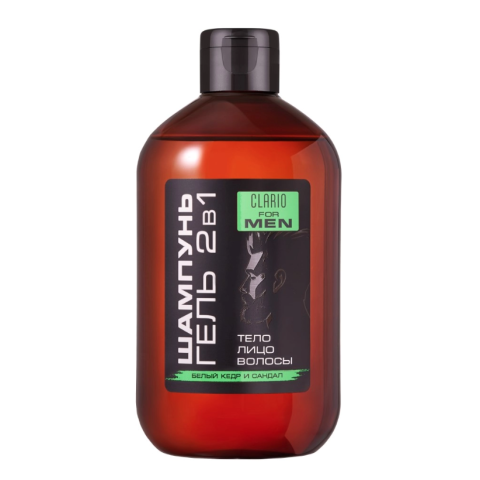CLARIO Мужской шампунь-гель для душа 2в1 Белый кедр и сандал, 400 мл.